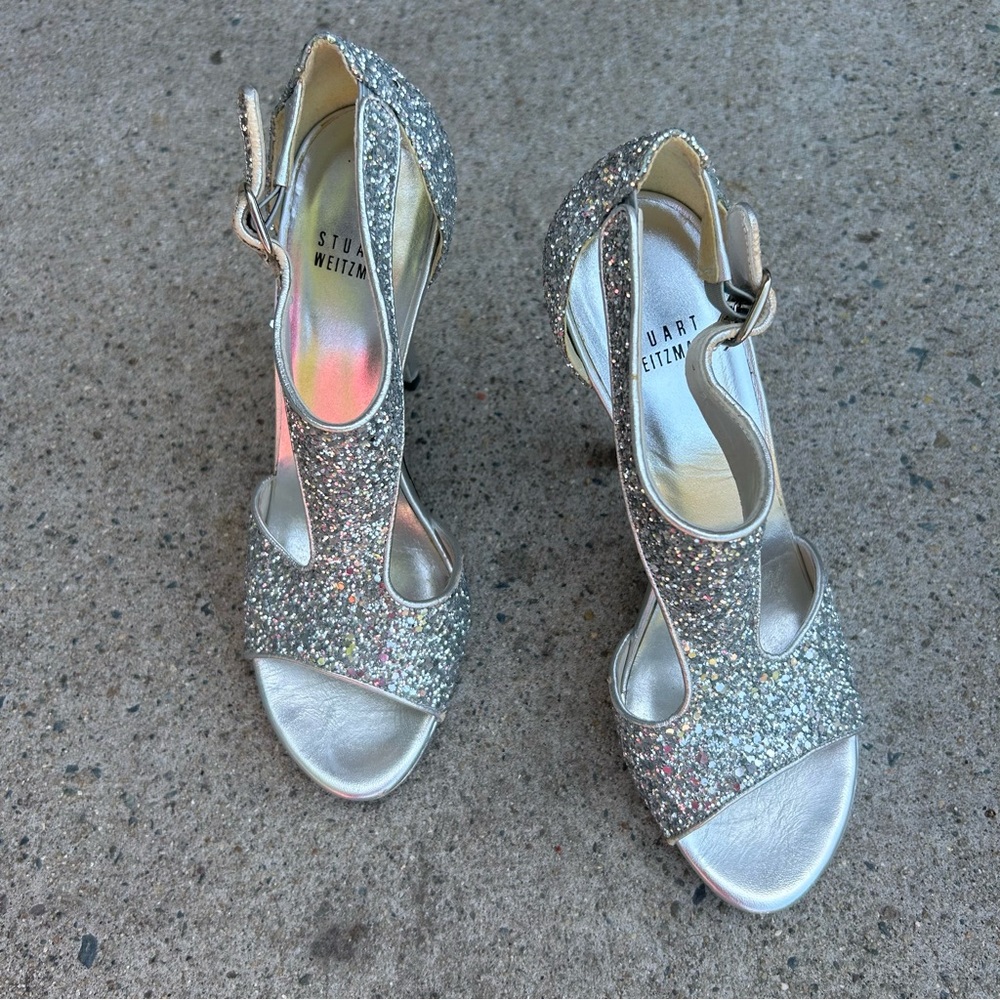Stuart Weitzman Sparkly Silver Heels